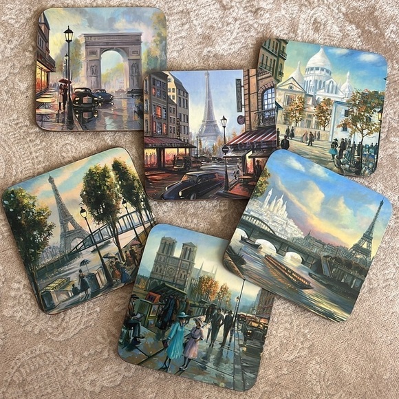 Set of 6 Paris Cork Coasters Eiffel Tower Coffee Table Decor Travel Romantic - Picture 15 of 16